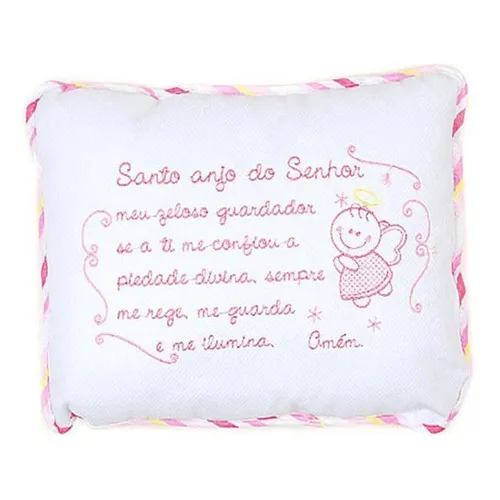 Travesseiro Anjo Da Quarda Rosa Bordado 28cmx35cm Minasrey Foto 1