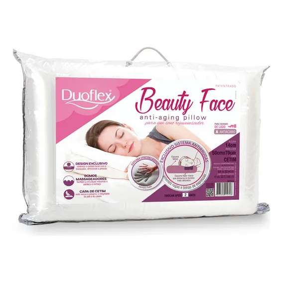 Travesseiro Anti Rugas Duoflex Beauty Face Pillow Cor Branco Foto 1