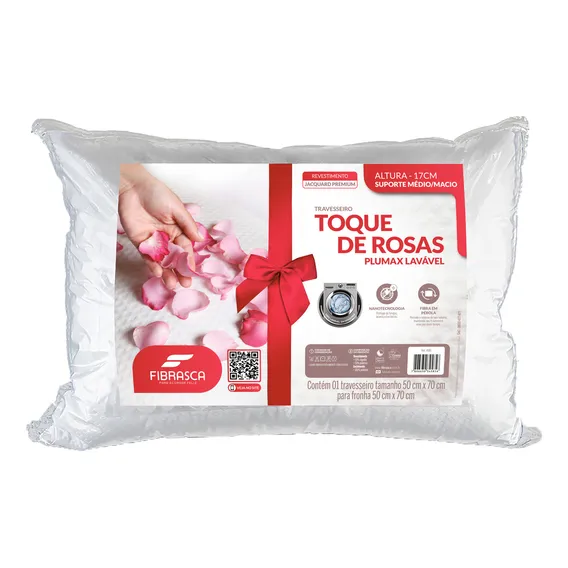 Travesseiro Toque De Pluma Hipoalergênico Plumax Toque De Rosas Fibrasca 50x70 Branco Foto 1