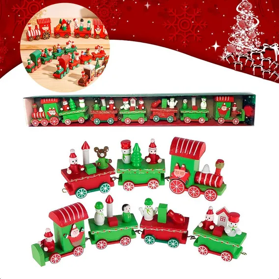 Trem De Madeira Decoração Natal Vintage Trenzinho Brinquedo Foto 1
