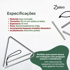 Triangulo Musical AlumÃnio Cromado Profissional Forro Xote 30cm 10mm Espessura Com Batedor Instrumento Musical Resistente Zaidans Foto mini 3
