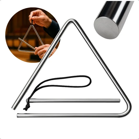 Triangulo Musical AlumÃnio Cromado Profissional Forro Xote 30cm 10mm Espessura Com Batedor Instrumento Musical Resistente Zaidans Foto 1