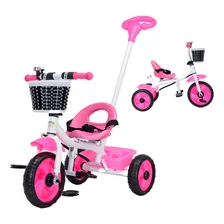 Triciclo Infantil 2 Em 1 Com Empurrador Pedal Passeio Motoca Cor Rosa Foto mini 1