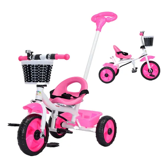 Triciclo Infantil 2 Em 1 Com Empurrador Pedal Passeio Motoca Cor Rosa Foto 1