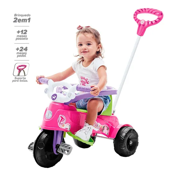 Triciclo Infantil Empurrador Carrinho Tatetico Calesita Rosa Foto 1