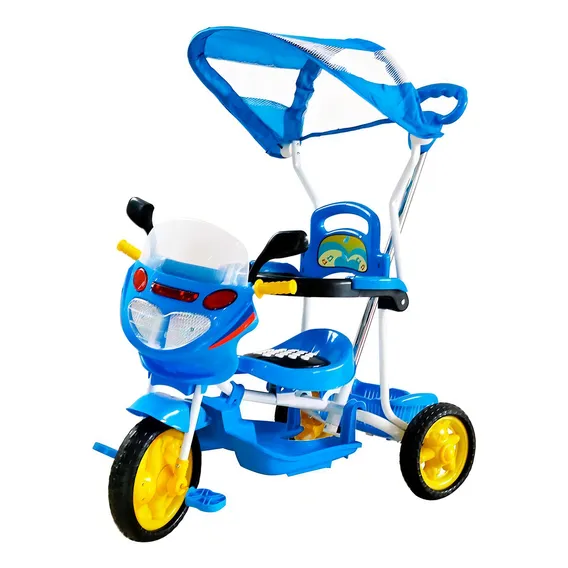 Triciclo Passeio Divertido Motoca Capota Infantil Empurrador Foto 1