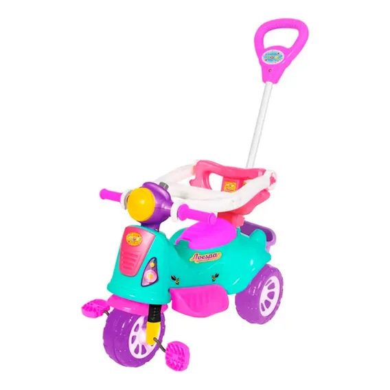 Triciclo Passeio Infantil com Empurrador Avespa Rosa Maral Foto 1