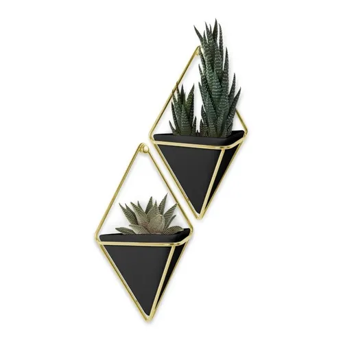 Trigg - Conjunto C/2 Vaso Parede Pequeno Decorativo - Umbra Cor Preto com dourado Foto 1