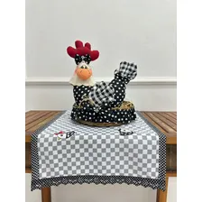 Trilho / Caminho De Mesa 60cm X 38cm - Galinha-xadrez Cor Preto Galinha Preta Xadrez Foto mini 3
