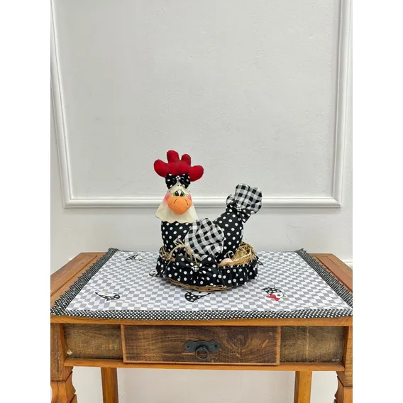 Trilho / Caminho De Mesa 60cm X 38cm - Galinha-xadrez Cor Preto Galinha Preta Xadrez Foto 1