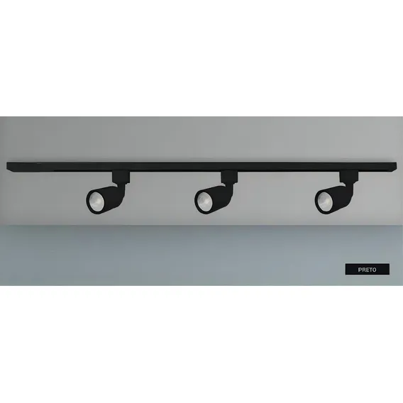 Trilho Eletrificado 3 Spots Led 7w 6500k Preto 1 Metro Foto 1