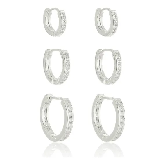 Trio Argola Cravejada - Prata Foto 1