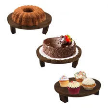 Trio Bandejas Redondas Doce Festa Decoração Madeira Rustica Foto mini 4
