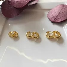 Trio Brincos Argola Lisa HipoalergĂȘnica Banho Ouro 18k Luxo Foto mini 2