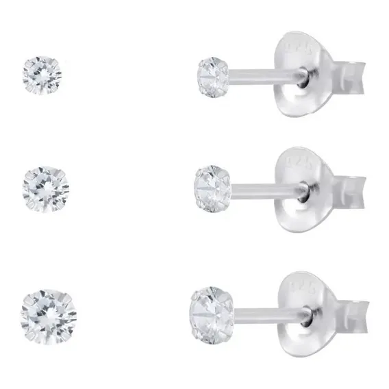 Trio Conjunto Brinco Pedras Zirconia 925 Tri80 Foto 1