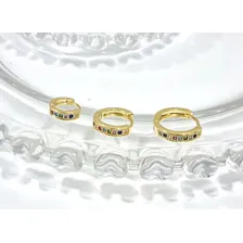 Trio De Brincos Argolas Cravejadas Coloridas Banho Ouro 18k Foto mini 4