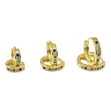 Trio De Brincos Argolas Cravejadas Coloridas Banho Ouro 18k Foto mini  2
