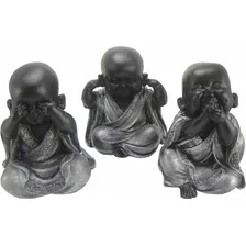 Trio De Buda Bebê Cego Surdo Mudo - Estatueta Monge Cor Prata Foto  mini 1