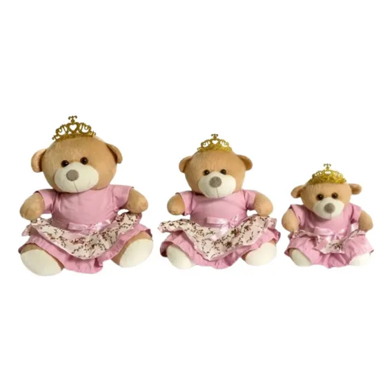 Trio De Ursinhos Para Nichos - 15cm 20cm 25cm Coroa Príncipe Cor Rosa Foto 1