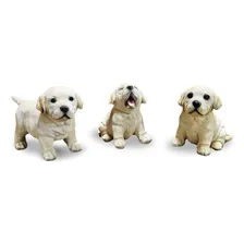 Trio Estátua Cachorro Filhote Resina Super Realista Fofinhos Cor Bege Foto  mini 1