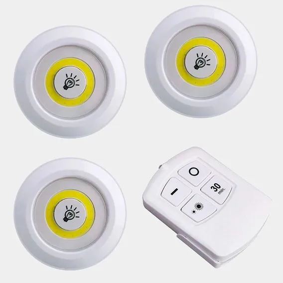 Trio Lâmpadas Led Luminária Spot Sem Fio + Controle Branco Foto 1
