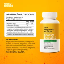 Trio Magnésio Easy Boost Dimalato Quelato Bisglicinato Taurato Coenzima Q10 60 Caps Sabor Neutro Foto mini  2