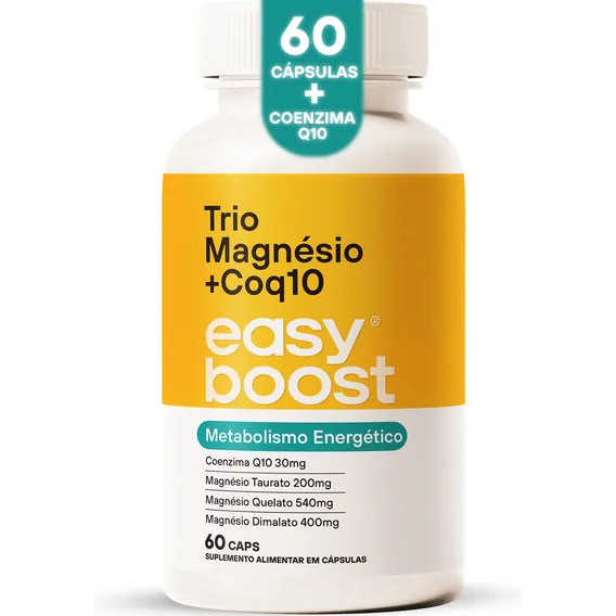 Trio Magnésio Easy Boost Dimalato Quelato Bisglicinato Taurato Coenzima Q10 60 Caps Sabor Neutro Foto 1