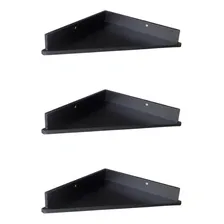 Trio Prateleiras Canto Mdf Kit Com 3 Prataleiras Cantoneira Cor Preto Foto mini 3