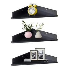 Trio Prateleiras Canto Mdf Kit Com 3 Prataleiras Cantoneira Cor Preto Foto mini 1