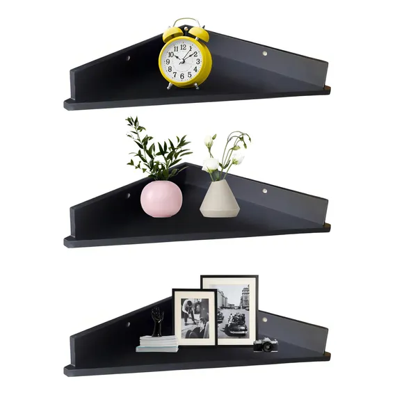 Trio Prateleiras Canto Mdf Kit Com 3 Prataleiras Cantoneira Cor Preto Foto 1