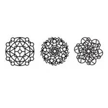 Trio Quadros Mandalas Placas Decorativo 40cm 3mm Preto Foto mini 2