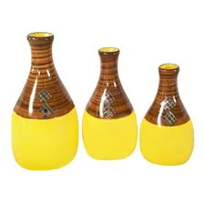 Trio Vasos Garrafas Belly Em Cerâmica De Sala Amarelo Foto  mini 1