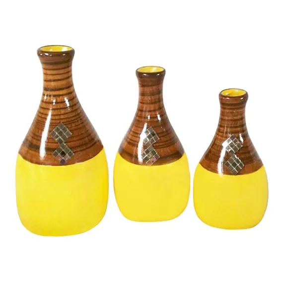 Trio Vasos Garrafas Belly Em Cerâmica De Sala Amarelo Foto 1