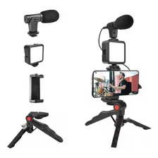 Tripé Estabilizador Vídeo Celular Suporte Luz Led Youtubers Cor Preto Foto  mini 1