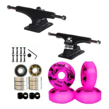 Truck Skate 139mm + Rodas 53mm+ Rolamento Abec 15+ Parafusos Cor Roda Rosa Foto mini 1