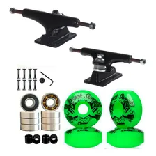 Truck Skate 139mm + Rodas 53mm+ Rolamento Abec 15+ Parafusos Cor Roda Verde Foto  mini 1