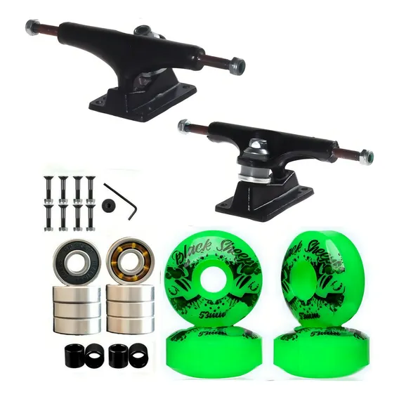 Truck Skate 139mm + Rodas 53mm+ Rolamento Abec 15+ Parafusos Cor Roda Verde Foto 1