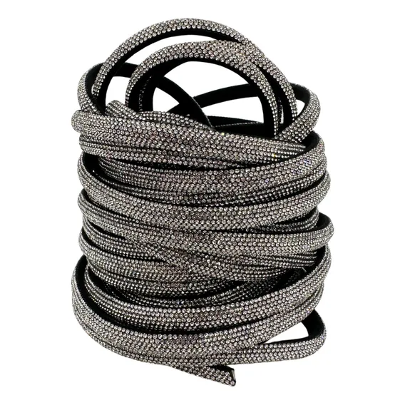 Tubo Meia Cana C/ Strass 8mm - 5 Metros Cor Prata E Preto Foto 1