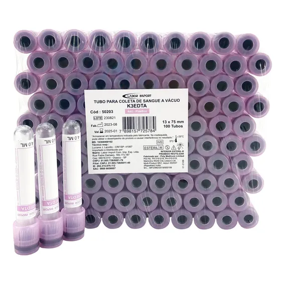 Tubo Para Coleta De Sangue A Vácuo Roxo K3edta 4ml Plástico Foto 1