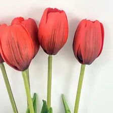 Tulipa Vermelha Ramalhete 40cm Planta Artificial Toque Real Foto mini 3