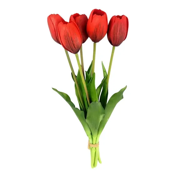 Tulipa Vermelha Ramalhete 40cm Planta Artificial Toque Real Foto 1