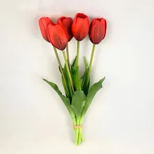 Tulipa Vermelha Ramalhete 40cm Planta Artificial Toque Real Foto mini 2