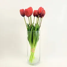 Tulipa Vermelha Ramalhete 40cm Planta Artificial Toque Real Foto mini 4