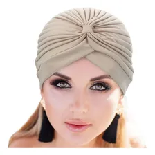 Turbante Feminino Indiano Cores De Atacado Cor Bege Desenho Do Tecido Liso Foto  mini 1
