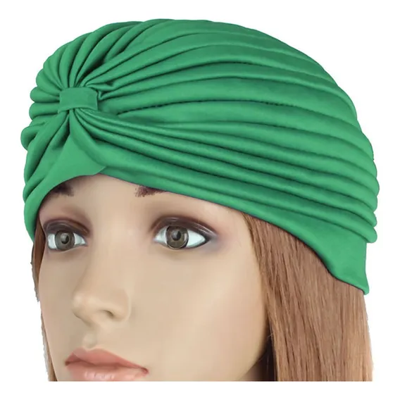 Turbante Feminino Indiano Cores De Atacado Cor Verde Desenho Do Tecido Liso Foto 1