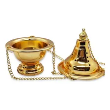Turíbulo Incensário Defumador Dourado Metal Brilhante 30 Cm Foto mini 4
