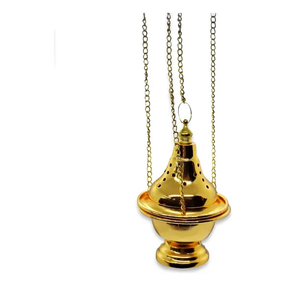 Turíbulo Incensário Defumador Dourado Metal Brilhante 30 Cm Foto 1