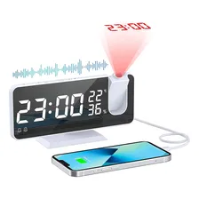 Tusoul Relógio Despertador Digital Relógio Despertador de Projeção, Led Relógio Digital Temperatura Umidade, Rádio, Alarme Duplo, Repetição, Usb, Adequado para Paredes, Tetos e Quartos. (branco) Foto mini 1