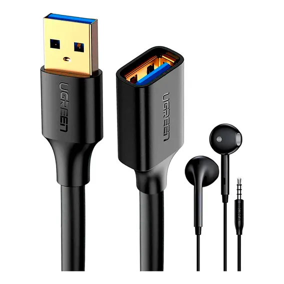 Ugreen Cabo Extensor Usb 3.0 Macho Fêmea 1.5m + Fone Ouvido Foto 1