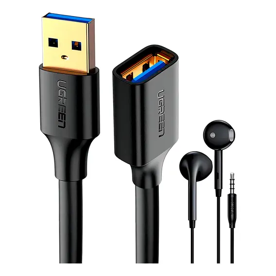 Ugreen Cabo Extensor Usb 3.0 Macho Fêmea 3m + Fone Ouvido Foto 1